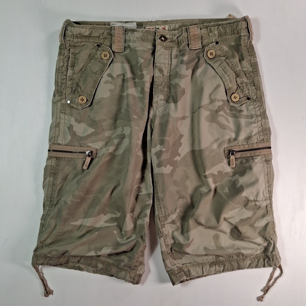 Triple Five Soul Mens Camo Cargo Shorts Size 38 Green Cotton Y2K Streetwear